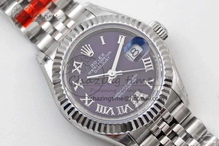 MiroTime 0516 Lady DateJust 28 SS TWF 1:1 Best Edition 904L Steel Purple Dial Roman Markers on President Bracelet NH TravelReady 2172